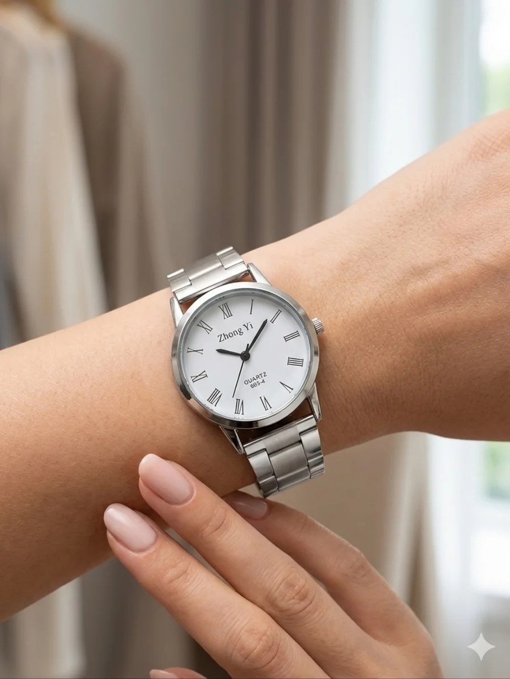 Women's Silver Stainless Steel Quartz Watch - Silver Dial‎